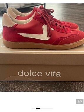 Dolce Vita Red Suede & Leather Low-Top Sneakers with White Accent like new